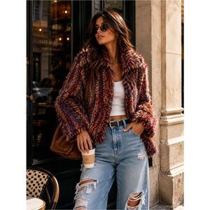 NWOT Adrienne Landau Multicolor Rabbit Fur Coat